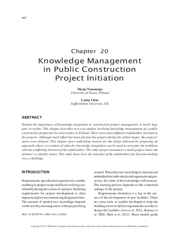 (PDF) Knowledge Management in Public Construction Project Initiation