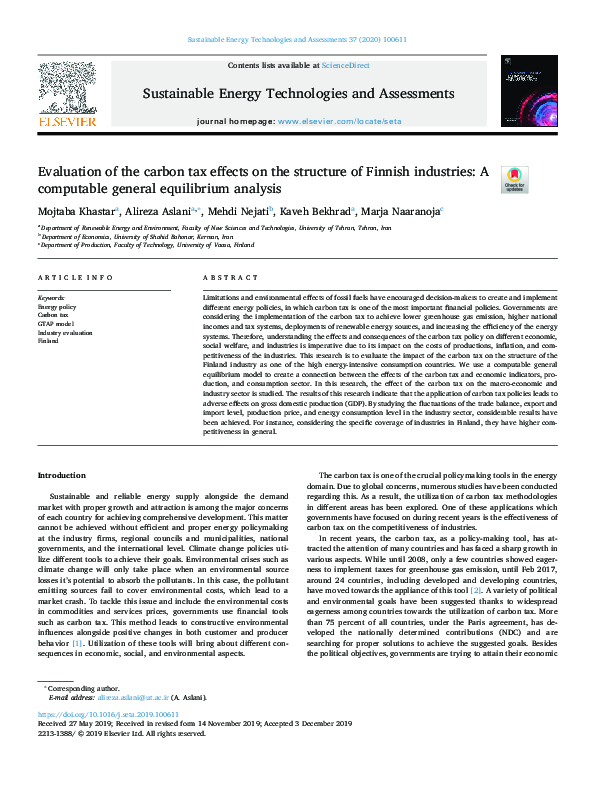 (PDF) Evaluation of the carbon tax effects on the structure of Finnish ...