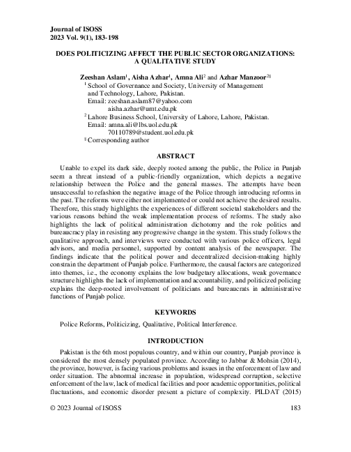 (PDF) DOES POLITICIZING AFFECT THE PUBLIC SECTOR ORGANIZATIONS: A ...