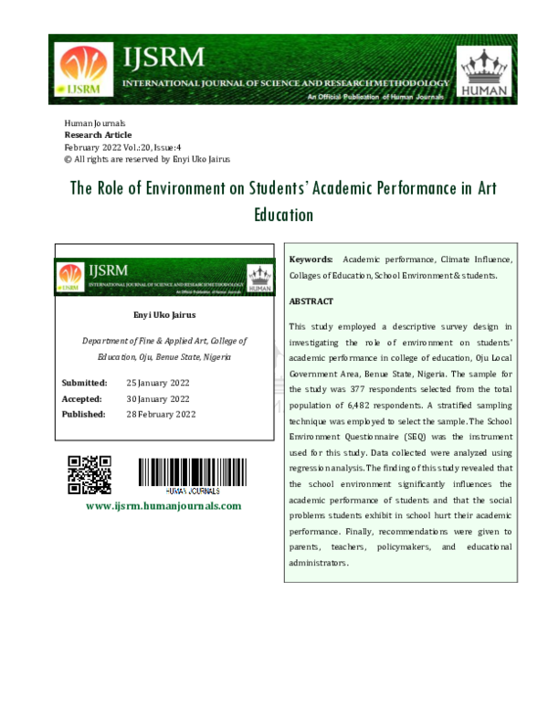 (PDF) The Role of Environment on Students’ Academic Performance in Art ...