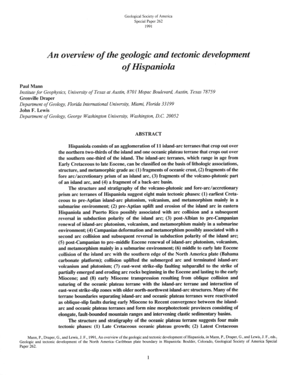 (PDF) An overview of the geologic and tectonic development of Hispaniola