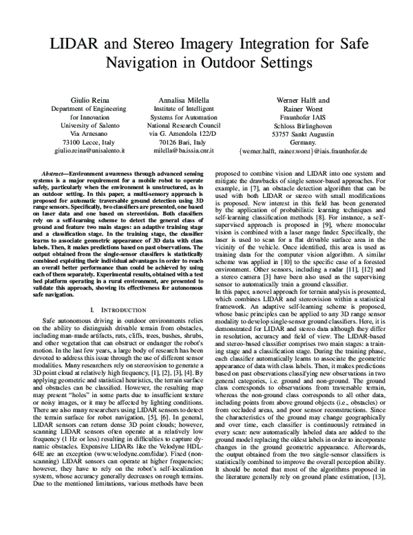 (PDF) LIDAR and stereo imagery integration for safe navigation in ...