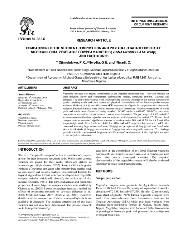 (PDF) COMPARISON OF THE NUTRIENT COMPOSITION AND PHYSICAL ...