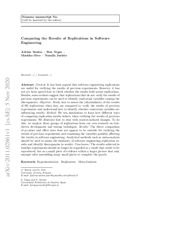 (PDF) Comparing the results of replications in software engineering