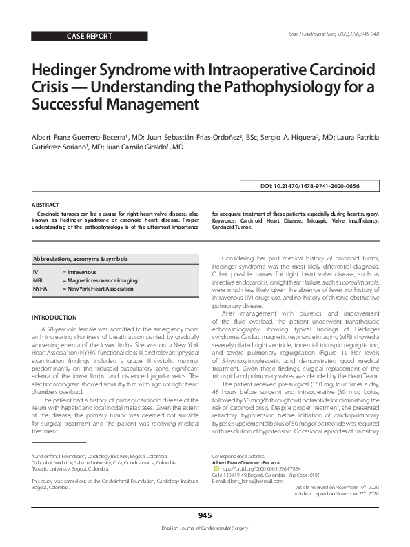(PDF) Hedinger Syndrome with Intraoperative Carcinoid Crisis ...