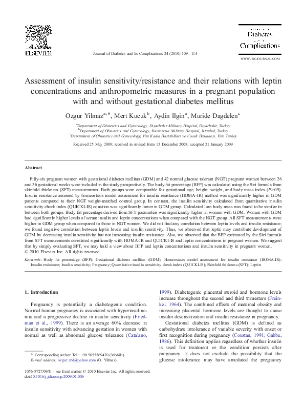 (PDF) Assessment of insulin sensitivity/resistance and their relations ...