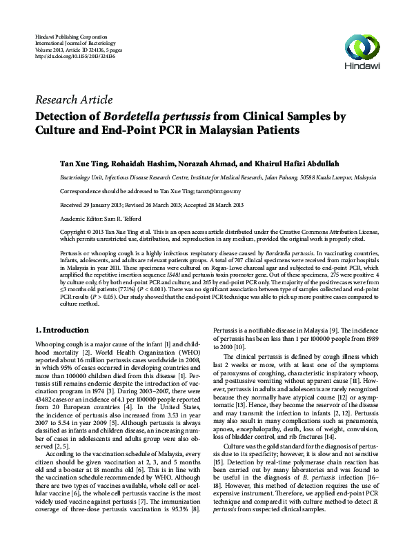 (PDF) Detection of Bordetella pertussis from Clinical Samples by ...