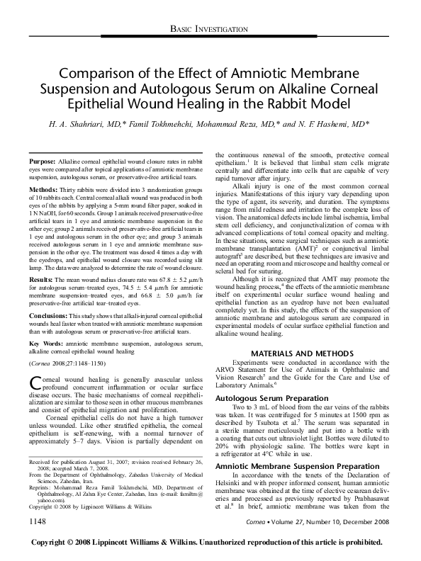 (PDF) Comparison of the Effect of Amniotic Membrane Suspension and ...