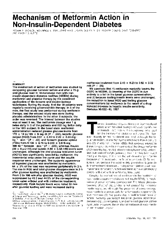 (PDF) Mechanism of metformin action in non-insulin-dependent diabetes