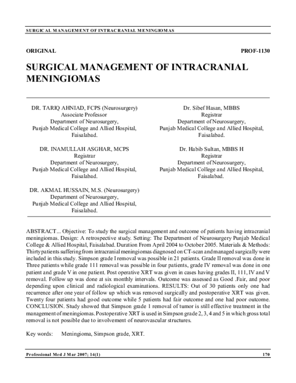 (PDF) Surgical Management of Intracranial Meningiomas