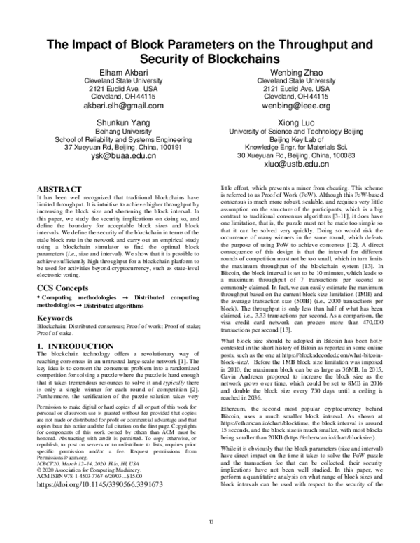 (PDF) The Impact of Block Parameters on the Throughput and Security of ...