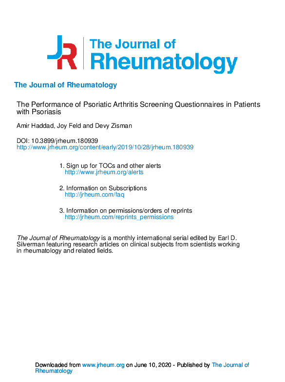 (PDF) The Performance of Psoriatic Arthritis Screening Questionnaires ...