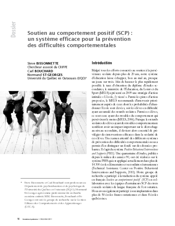 (PDF) Soutien au comportement positif (SCP) : un système efficace pour ...