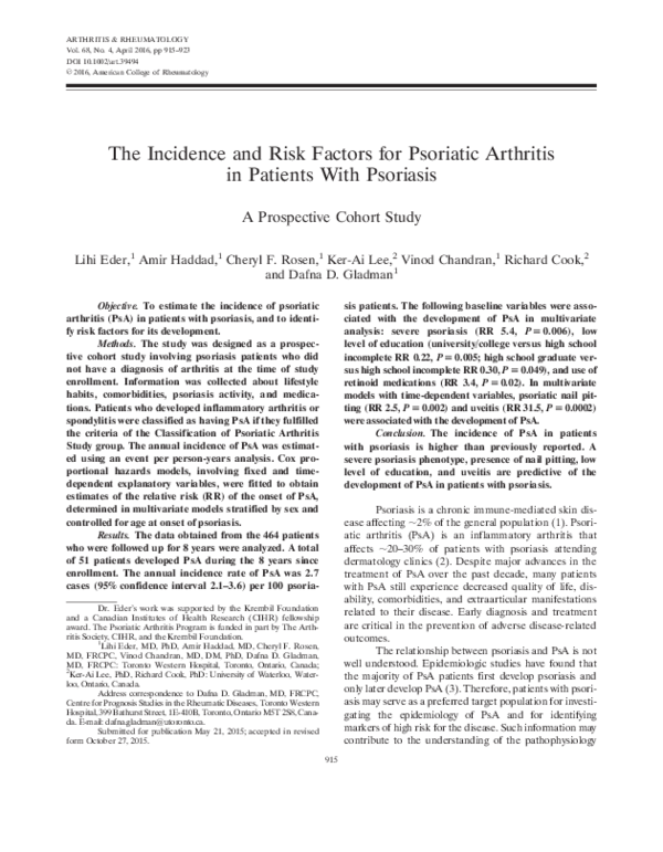 (PDF) The incidence and risk factors for psoriatic arthritis in ...
