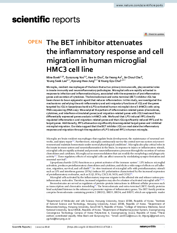 (PDF) The BET inhibitor attenuates the inflammatory response and cell ...