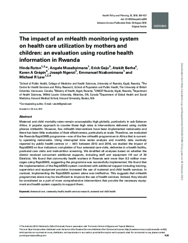 (PDF) The impact of an mHealth monitoring system on health care ...