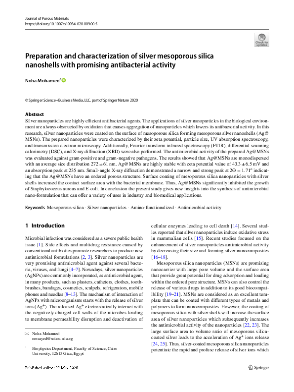 (PDF) Preparation and characterization of silver mesoporous silica ...