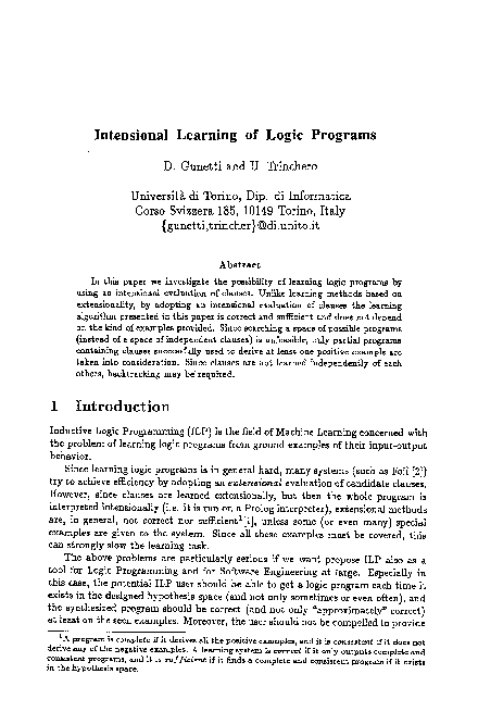 (PDF) Intensional learning of logic programs