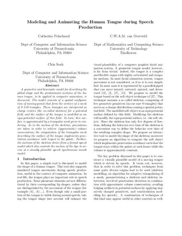 (PDF) Modeling and animating the human tongue during speech production