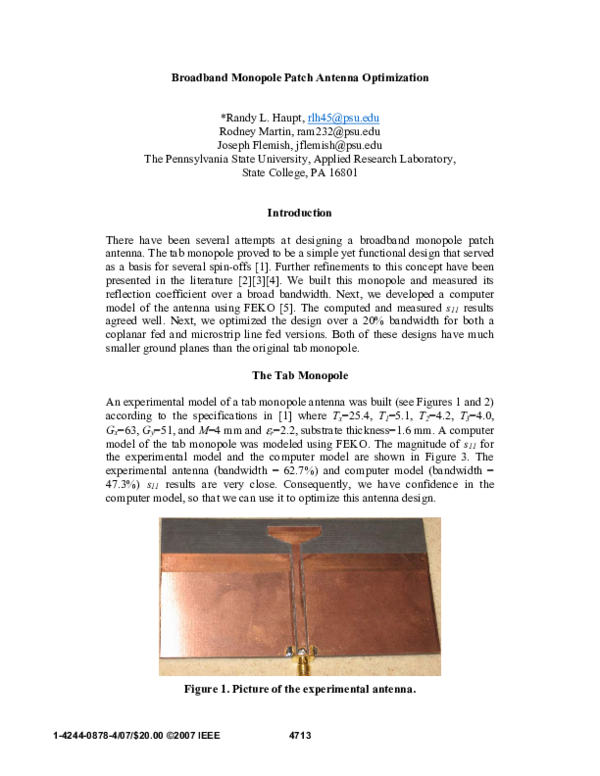 (PDF) Broadband monopole patch antenna optimization