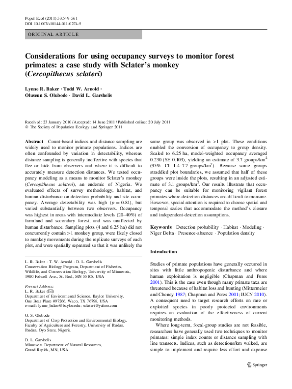 (PDF) Considerations for using occupancy surveys to monitor forest ...