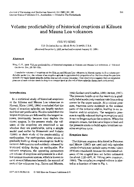 (PDF) Volume predictability of historical eruptions at Kilauea and ...