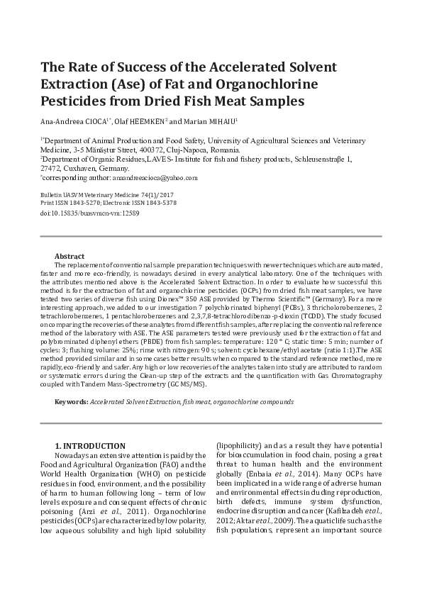 (PDF) The Rate of Success of the Accelerated Solvent Extraction (Ase ...