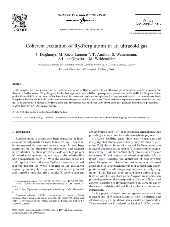 (PDF) Coherent excitation of Rydberg atoms in an ultracold gas | André ...