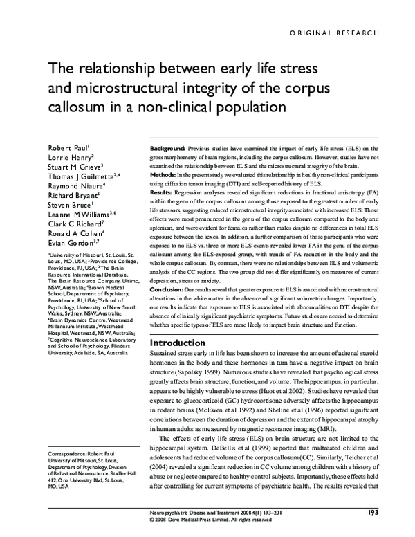 (PDF) The relationship between early life stress and microstructural ...