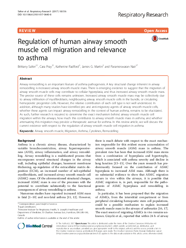 (PDF) Regulation of human airway smooth muscle cell migration and ...
