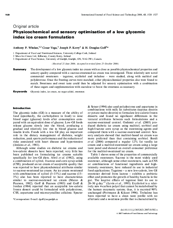 (PDF) Physicochemical and sensory optimisation of a low glycemic index