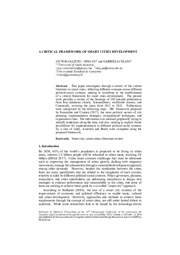 (PDF) A Critical Framework of Smart Cities Development