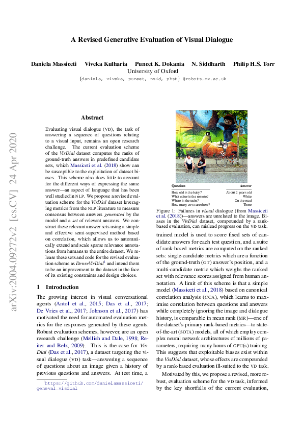 (PDF) A Revised Generative Evaluation of Visual Dialogue