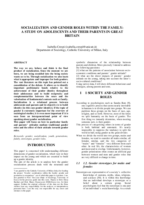 (PDF) Gender Socialization and the Making of Gender in the Indian Context