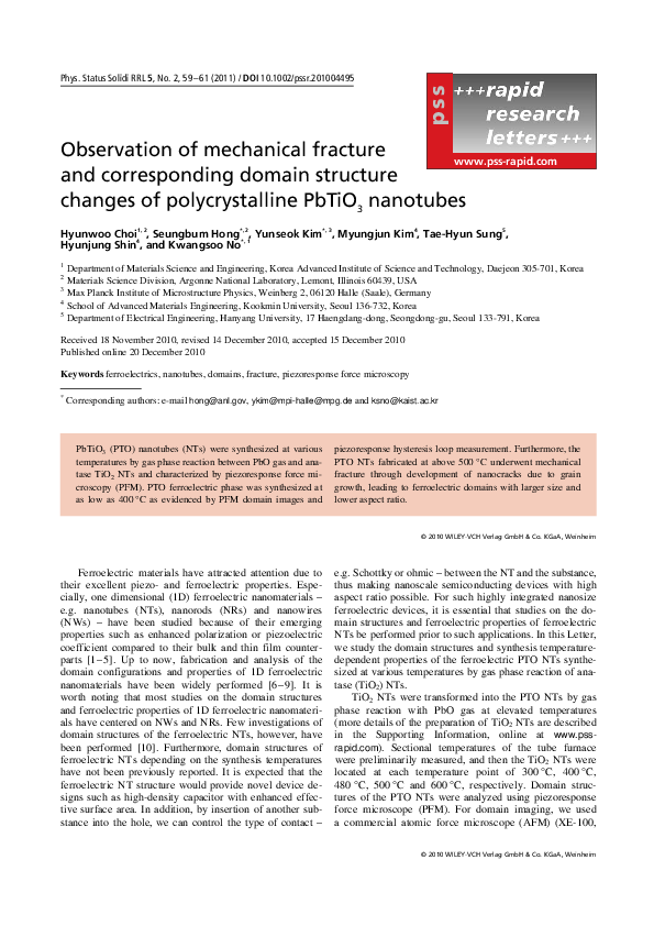 (PDF) Observation of mechanical fracture and corresponding domain ...