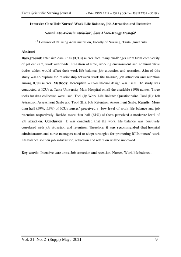 (PDF) Intensive Care Unit Nurses’ Work Life Balance, Job Attraction and ...