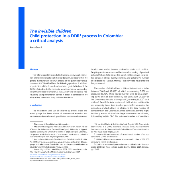(PDF) The invisible children Child protection in a DDR process in ...