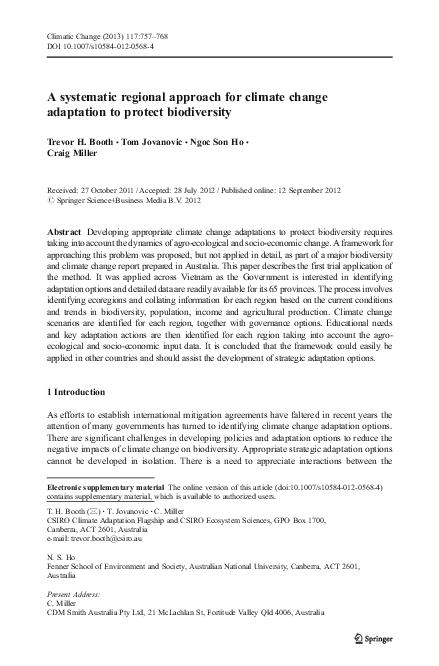 (PDF) A systematic regional approach for climate change adaptation to ...
