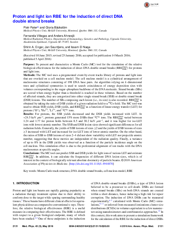 (PDF) Proton and light ion RBE for the induction of direct DNA double ...