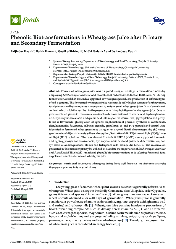 (PDF) Phenolic Biotransformations in Wheatgrass Juice after Primary and ...