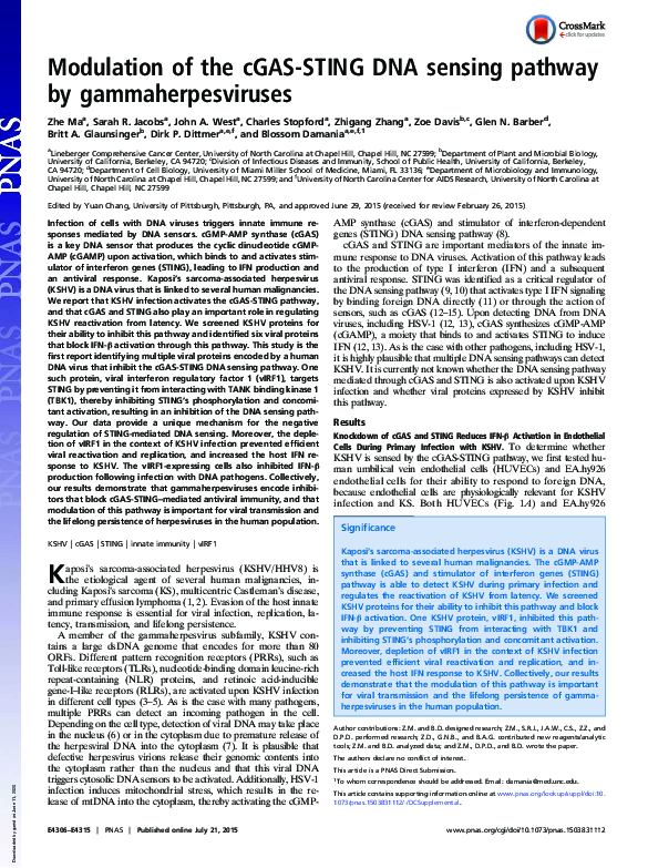 (PDF) Modulation of the cGAS-STING DNA sensing pathway by ...