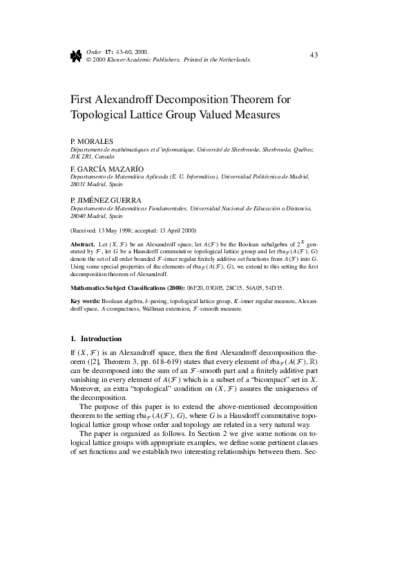 (PDF) First Alexandroff Decomposition Theorem for Topological Lattice ...