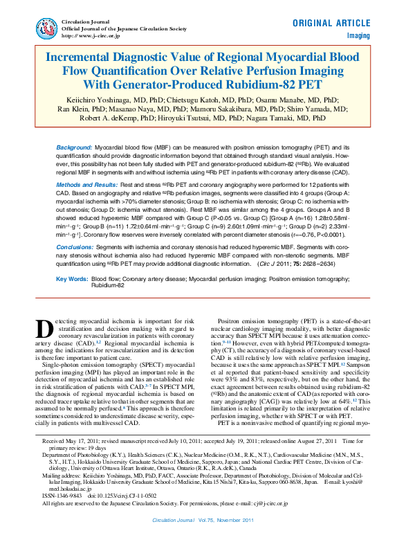 (PDF) Incremental Diagnostic Value of Regional Myocardial Blood Flow ...