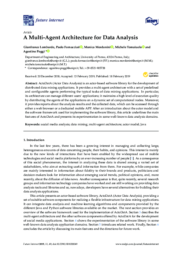 (PDF) A Multi-Agent Architecture for Data Analysis | Gianfranco ...