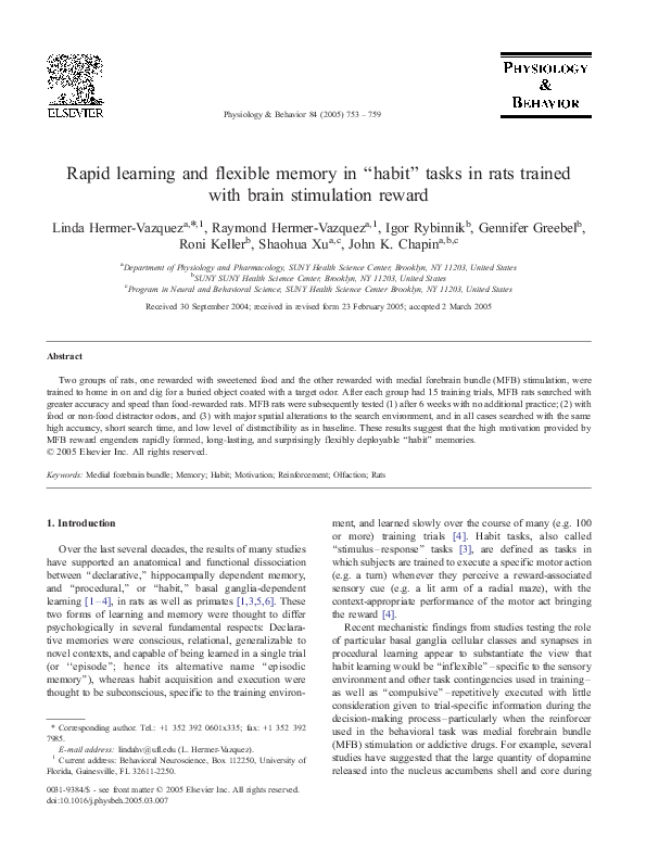 (PDF) Rapid learning and flexible memory in “habit” tasks in rats ...