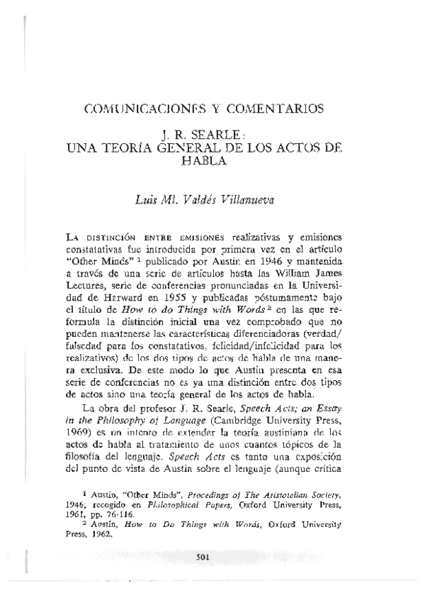 (PDF) J. R. Searle: una teoría general de los actos de habla