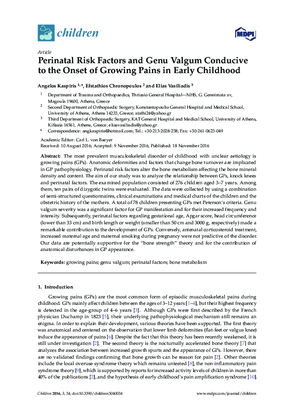 (PDF) Perinatal Risk Factors and Genu Valgum Conducive to the Onset of ...