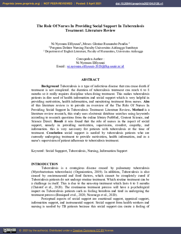 (PDF) The Role of Nurses in Providing Social Support in Tuberculosis ...