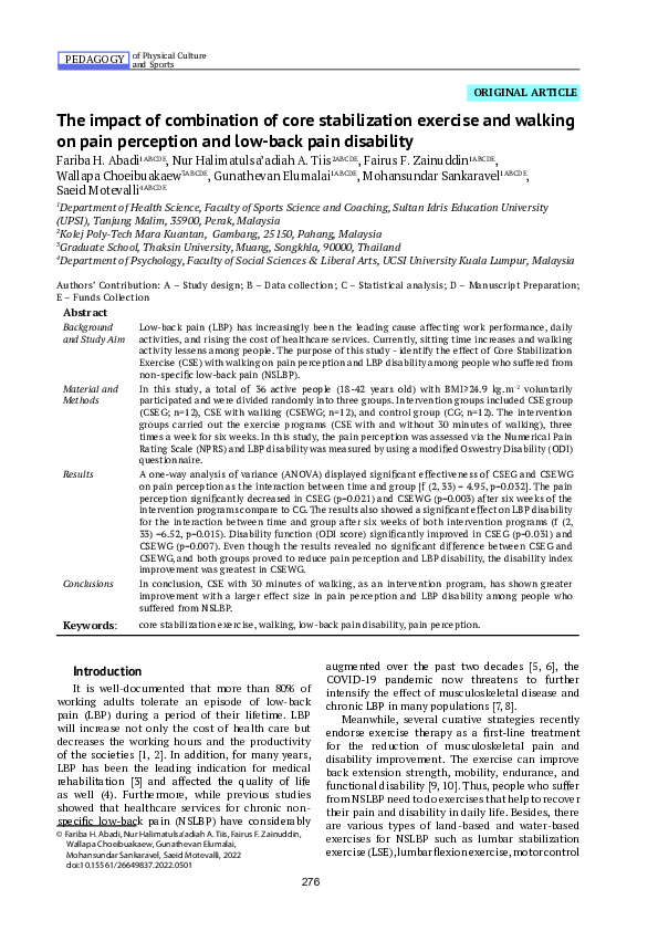 (PDF) The impact of combination of core stabilization exercise and ...