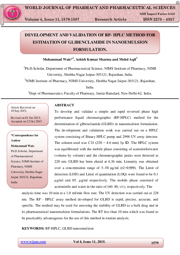 (PDF) DEVELOPMENT AND VALIDATION OF RP-HPLC METHOD FOR ESTIMATION OF ...